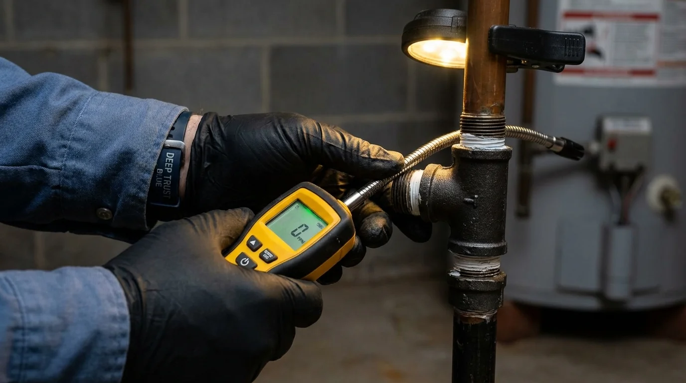 Gas leak detection with electronic sniffer by Johns Plumbing LLC in Shasta