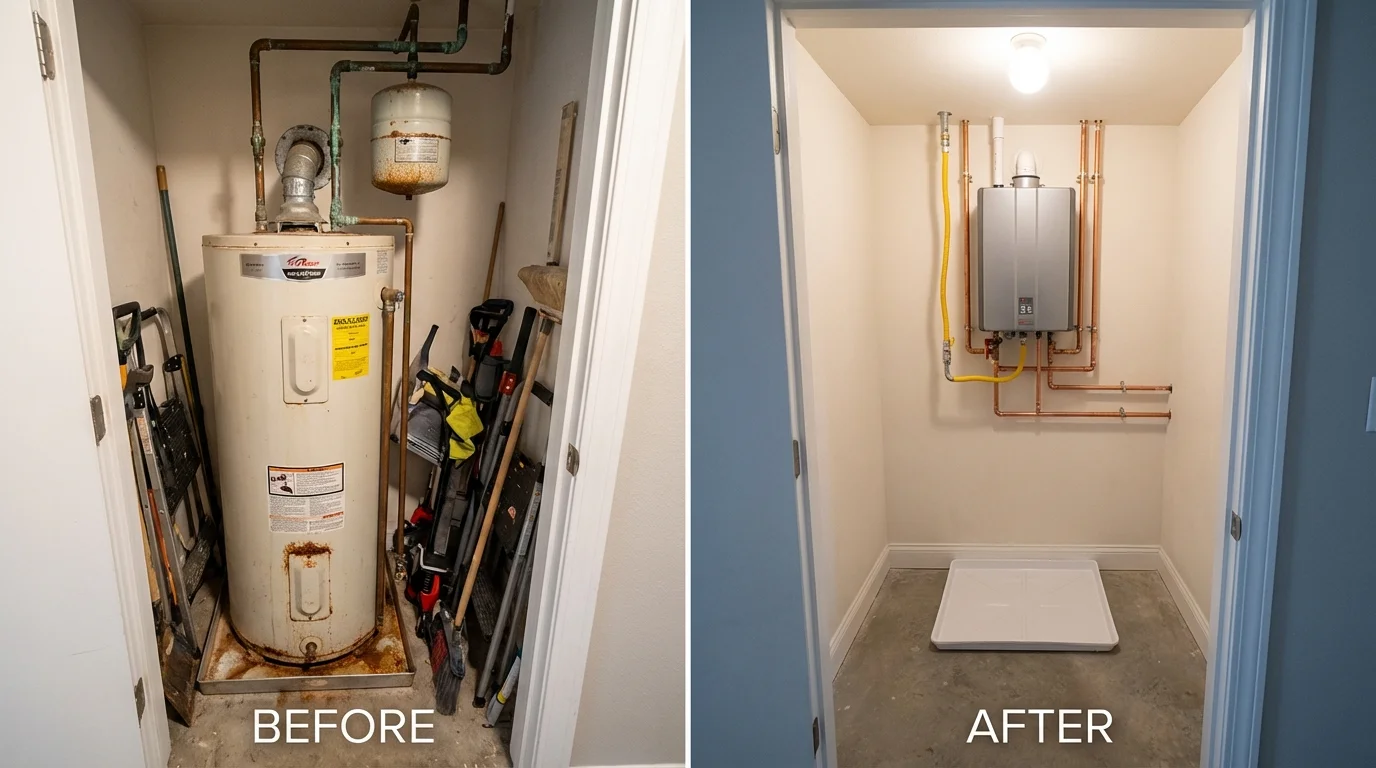 Tank water heater versus wall-mounted tankless unit comparison for Shasta, CA homeowners